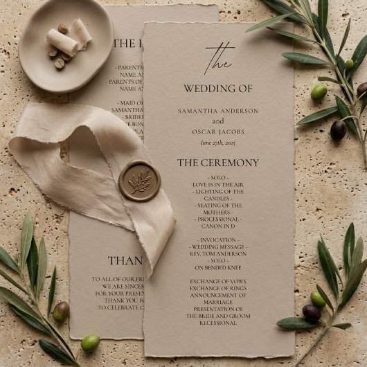 Minimalistisch Beige Huwelijksprogramma | Elegant Menu