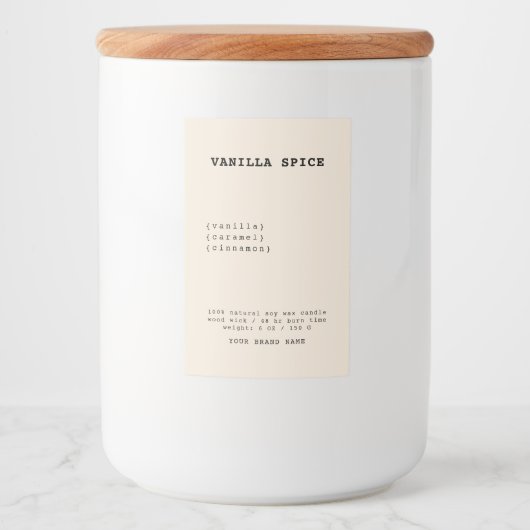 Minimalistisch beige kaarslabel voedselcontainer etiket (Voorkant)