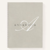 Minimalistisch Beige Linnen Monogram Script Notitieboek (Voorkant)