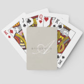 Minimalistisch Beige Linnen Monogram Script Pokerkaarten (Achterkant)