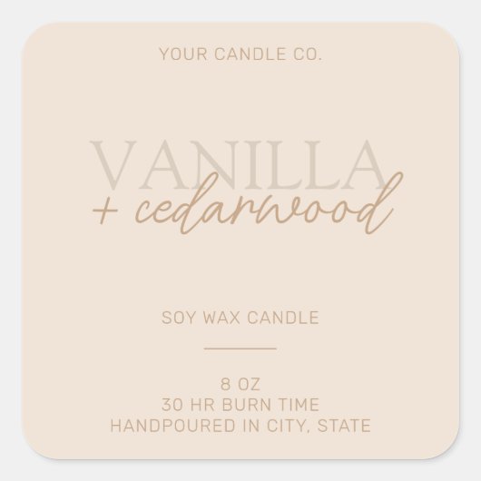 Minimalistisch Beige Modern Candle Label (Voorkant)