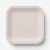 Minimalistisch Beige Monogram Papieren Bordje (Voorkant)