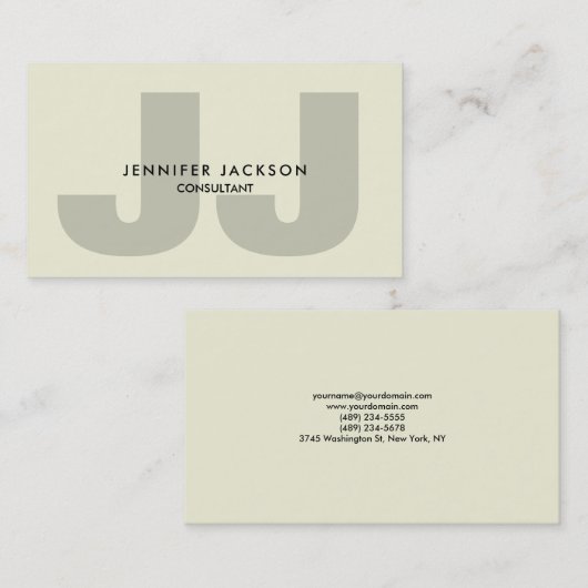 Minimalistisch Beige Monogram Trendy Modern Visitekaartje (Voorkant / Achterkant)