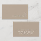 Minimalistisch beige monogram visitekaartje (Voorkant / Achterkant)
