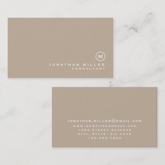 Minimalistisch beige monogram visitekaartje (Voorkant / Achterkant)