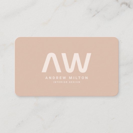 Minimalistisch beige monogram visitekaartje (Voorkant)