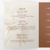 Minimalistisch beige neutraal monogram huwelijk drieluik uitnodiging (Binnenzijde eerst)