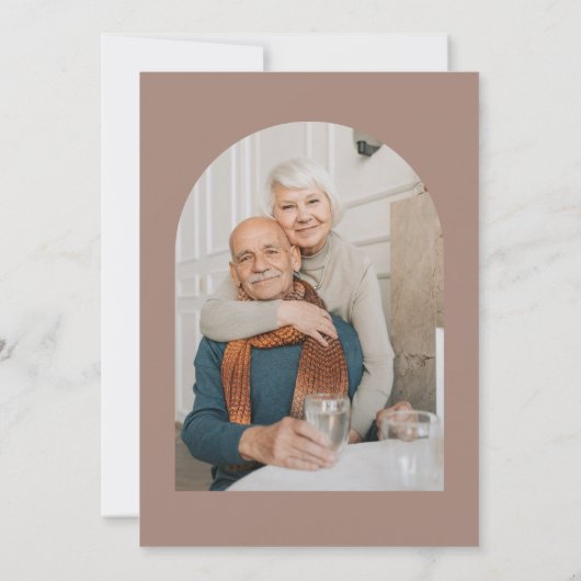 Minimalistisch beige script 40e bruiloft kaart (Achterkant)