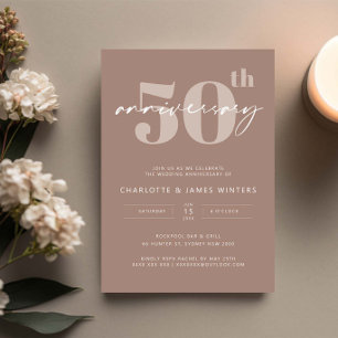 Minimalistisch beige script 50e bruiloft kaart