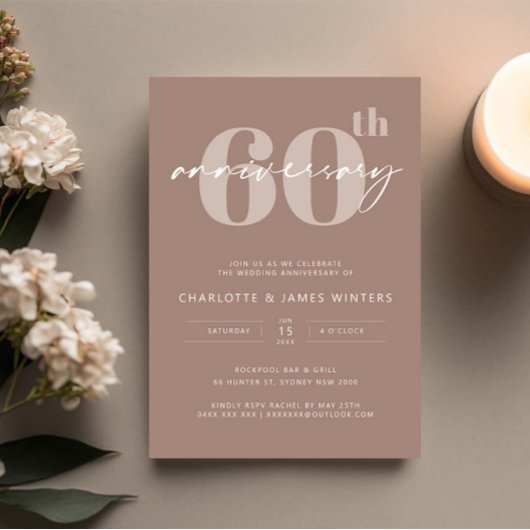 Minimalistisch beige script 60e bruiloft kaart