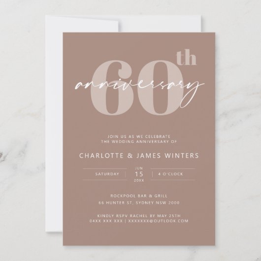 Minimalistisch beige script 60e bruiloft kaart (Voorkant)