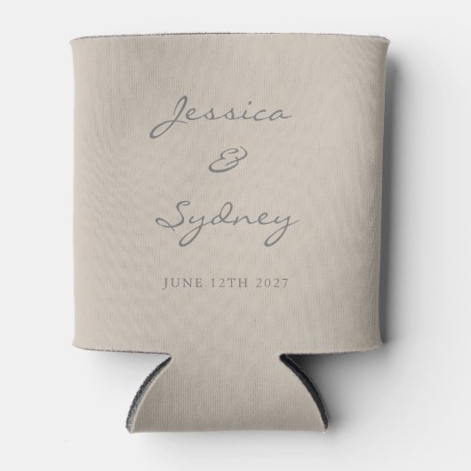 Minimalistisch Beige Taupe Script Wedding Custom Blikjeskoeler (Voorkant)