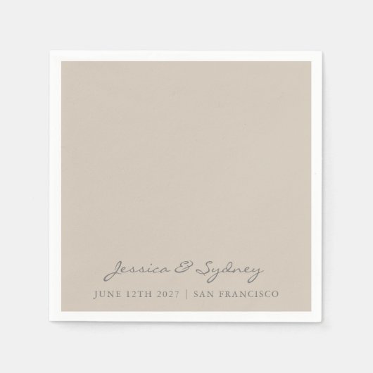 Minimalistisch Beige Taupe Script Wedding Custom Servet (Voorkant)