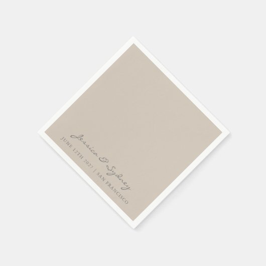 Minimalistisch Beige Taupe Script Wedding Custom Servet (Hoek)