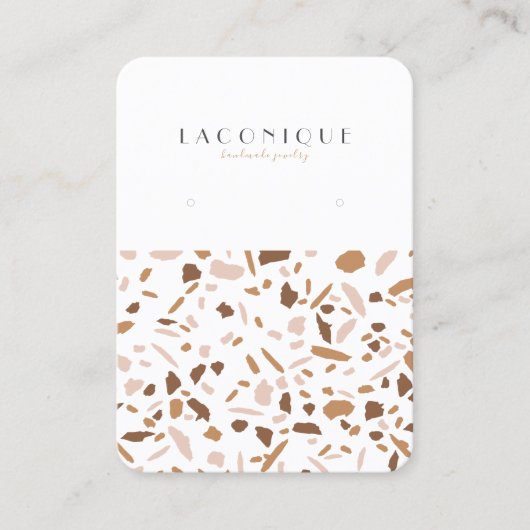 Minimalistisch beige terrazzomozaïekjuwelenscherm visitekaartje (Voorkant)