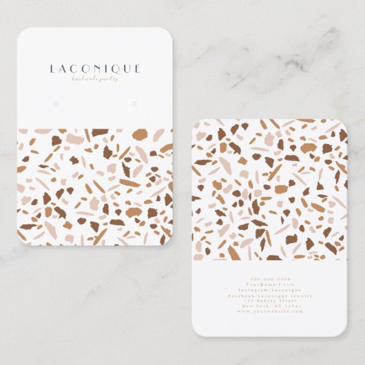 Minimalistisch beige terrazzomozaïekjuwelenscherm visitekaartje (Voorkant / Achterkant)