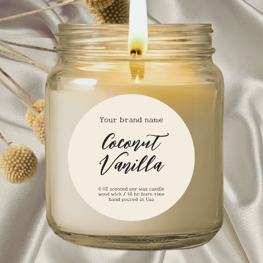 Minimalistisch beige verpakkingskaarsetiket ronde sticker