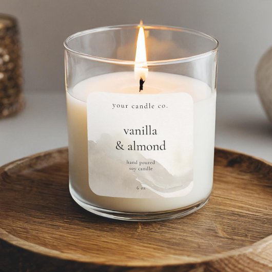Minimalistisch Beige Waterverf Candle Label