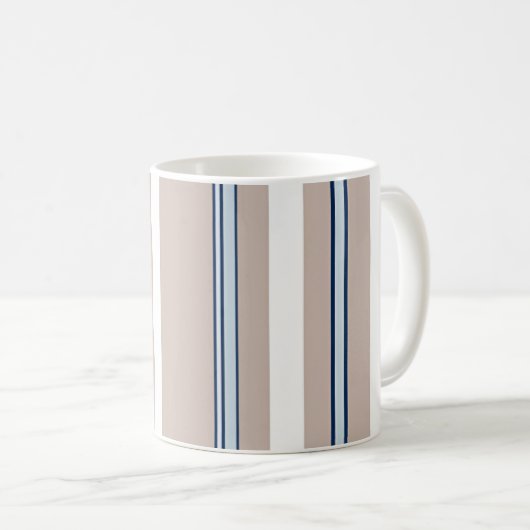 Minimalistisch beige, wit en blauw gestreept koffiemok (Voorkant rechts)