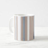 Minimalistisch beige, wit en blauw gestreept koffiemok (Voorkant links)