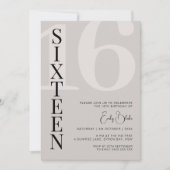 Minimalistisch Beige Zestien 16e Verjaardagsfeest Kaart (Voorkant)