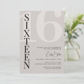 Minimalistisch Beige Zestien 16e Verjaardagsfeest Kaart (Staand voorkant)