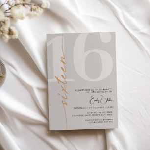 Minimalistisch Beige Zestien 16e Verjaardagsfeest Kaart