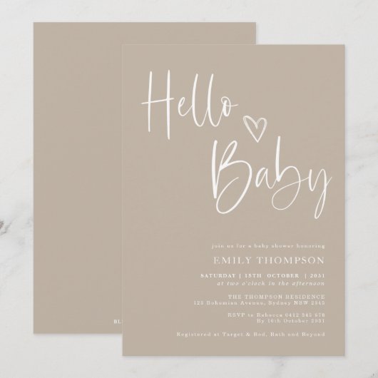 Minimalistisch Belige White Baby shower Uitnodigin Kaart (Voorkant / Achterkant)