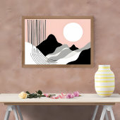 Minimalistisch berglandschap met opkomende zon poster