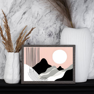 Minimalistisch berglandschap met opkomende zon poster