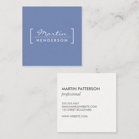 Minimalistisch / beugel verfraaid (blauw) vierkante visitekaartje (Voorkant / Achterkant)