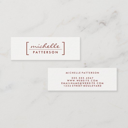 Minimalistisch / beugel verfraaid (diep rood) mini visitekaartje (Voorkant / Achterkant)