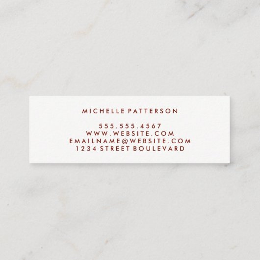 Minimalistisch / beugel verfraaid (diep rood) mini visitekaartje (Achterkant)