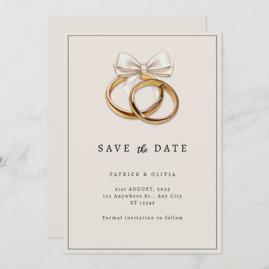 Minimalistisch Bewaar de Datum Bruiloft Ring uitno Save The Date (Voorkant / Achterkant)