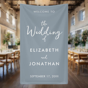 Minimalistisch bezoek met blauwe legant bruiloft spandoek