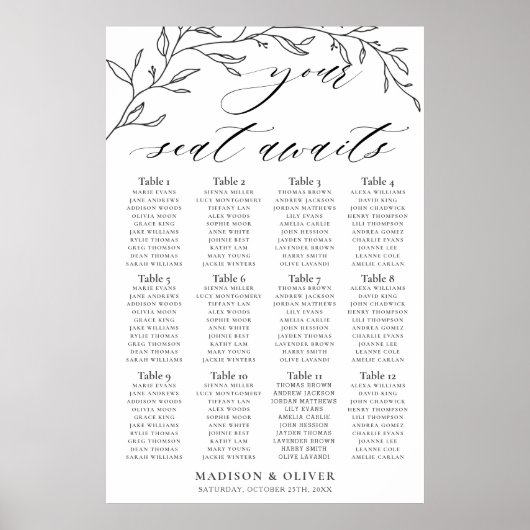 Minimalistisch bijkantoor Laurel Wedding Seating C Poster (Voorkant)