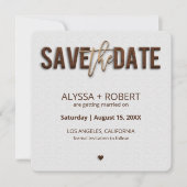 Minimalistisch bijtend hout bespaart de datumkaart save the date (Voorkant)