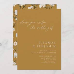 Minimalistisch bijtende Floral Mustard Yellow Wedd Kaart