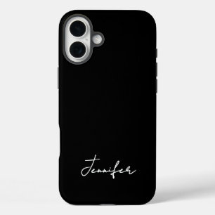 Minimalistisch Black Custom Name Signature Script iPhone 16 Plus Hoesje