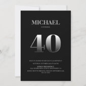 Minimalistisch Black en Silver 40th Birthday Party Kaart (Voorkant)
