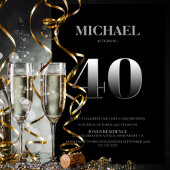 Minimalistisch Black en Silver 40th Birthday Party Kaart