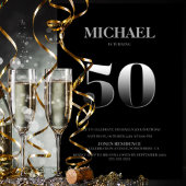 Minimalistisch Black en Silver 50th Birthday Party Kaart