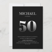 Minimalistisch Black en Silver 50th Birthday Party Kaart (Voorkant)