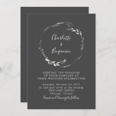 Minimalistisch Black Floral Wreath Calligraphy Wed Kaart (Voorkant / Achterkant)