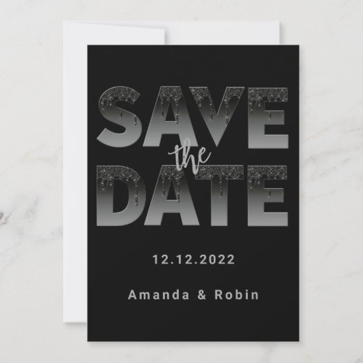Minimalistisch Black Glitter Drip Weduwfoto Save The Date (Voorkant)