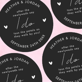 Minimalistisch Black Weddenschap voor Confetti Ronde Sticker