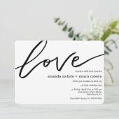 Minimalistisch Black White Love Typography Wedding Kaart (Staand voorkant)