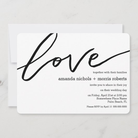Minimalistisch Black White Love Typography Wedding Kaart (Voorkant)