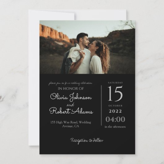 Minimalistisch Black White Photo Weddenschap Kaart (Voorkant)