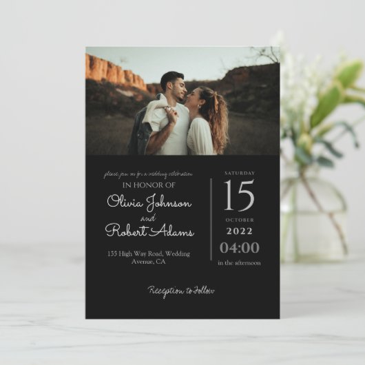 Minimalistisch Black White Photo Weddenschap Kaart (Staand voorkant)